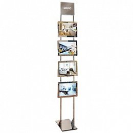 Free standing display stand, iluminated A4, chrome